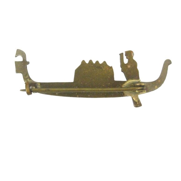 Gondola Boat Brooch 1.5 in Pin Jewelry Goldtone Blue Enamel Vintage Italy Pin - Picture 5 of 7